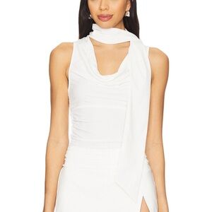 superdown White Draped Cowl Neck Top with Scarf Detail